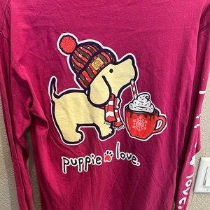 Puppie Love Winter Dog Pink Women’s Long Sleeve Tee, size Medium